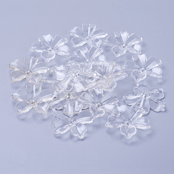 Flower Acrylic Beads, Transparent Clear Flower Bead Caps, about 29mm long, 6mm thick, hole: 2mm, about 425pcs/500g