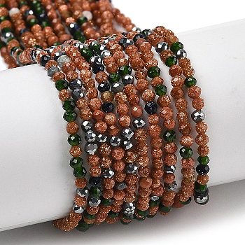 Synthetic Goldstone & Green Goldstone & Blue Goldstone Beads Strands, Faceted, Round, 2mm, Hole: 0.5mm, about 184pcs/strand, 15.87~16.06''(40.3~40.8cm)