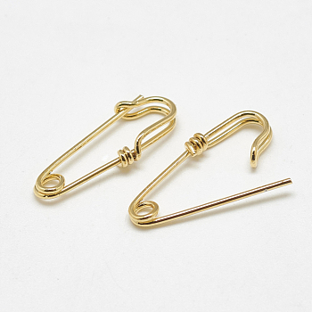 Brass Safety Pins, Kilt Pins, Brooch Findings, Real 18K Gold Plated, 20~24x7.5x2mm, Hole: 1.5mm, Pin: 0.7mm