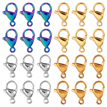 110Pcs 4 Styles 304 Stainless Steel Lobster Claw Clasps, Parrot Trigger Clasps, Mixed Color, 12x7x3.5~4mm, Hole: 1~1.5mm