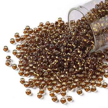 TOHO Round Seed Beads, Japanese Seed Beads, (2156S) Silver Lined Honey Amber, 8/0, 3mm, Hole: 1mm, about 10000pcs/pound
