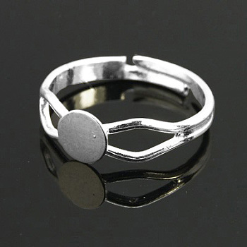 Brass Ring Components, Pad Ring Findings, Adjustable, Nickel Free, Silver Color Plated, 18mm inner diameter, Tray: 6mm