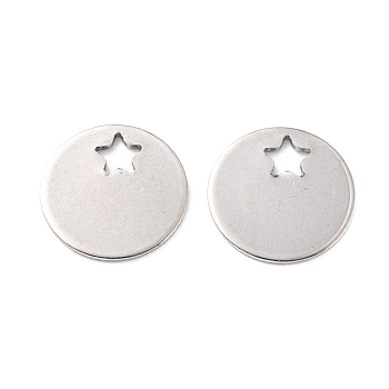 201 Stainless Steel Charms, Flat Round with Star, Stainless Steel Color, 12.5x12.5x0.8mm, Hole: 2.5mm