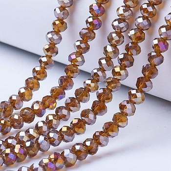 Electroplate Glass Beads Strands, AB Color Plated, Faceted, Rondelle, Saddle Brown, 3x2mm, Hole: 0.8mm, about 165~169pcs/strand, 15~16 inch(38~40cm)