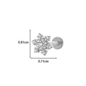 Titanium Alloy Micro Pave Cubic Zirconia Cartilage Earrings, Tragus Stud, Flat Back Earring, Platinum, Snowflake, 8mm, Pin: 1.2mm