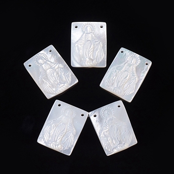 Natural White Shell Pendants, Religion, Rectangle with Virgin Mary, 15.5x11.5~12x2.5mm, Hole: 0.8mm