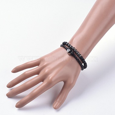 Unisex Leather Cord Bracelet and Stretch Bracelet Jewelry Sets(BJEW-JB04786-03)-4