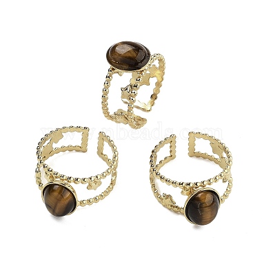 Oval Natural Tiger Eye Finger Rings(RJEW-N046-05C-G)-3