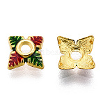 4-Petal Alloy Enamel Bead Caps, Golden, Flower, Mixed Color, 7.5mm, Hole: 1.4mm(X1-ENAM-TAC0023-03)