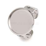 Hollow Cross 304 Stainless Steel Cuff Ring Components, Round Pad Ring Setting, Stainless Steel Color, 7~17.5mm, 18mm, Tray Size: 16mm(SA-CBA098D-02P-E)