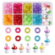 256Pcs 16 Style Transparent Acrylic European Beads, Large Hole, with Glitter Powder, AB Color Plated, Column & Mushroom with Polka Dots, Mixed Color, 6x9mm, Hole: 4mm(MACR-SZ0001-21)