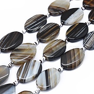 Natural Banded Agate/Striped Agate Beads Strands, Dyed & Heated, Oval, Coffee, 28~31x20~21x5~6mm, Hole: 2~2.5mm, about 11pcs/strand, 16.1 inch~16.3 inch(41~41.5cm)(G-I245-58C)
