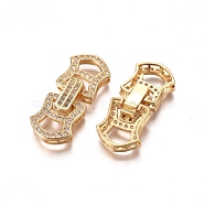 Brass Micro Pave Clear Cubic Zirconia Fold Over Clasps, Golden, 26x10.5x4.5mm, Hole: 1.2mm(ZIRC-I038-26G)