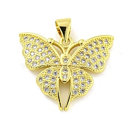 Brass Micro Pave Clear Cubic Zirconia Pendants, Butterfly, Real 18K Gold Plated, 18.5x22.5x2.5mm, Hole: 3x3.5mm(KK-R159-30G)