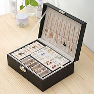 PU Imitation Leather Jewelry Organizer Box with Lock, Double Stackable Jewelry Case for Earrings, Ring, and Necklace, Rectangle, Gray, 23x17.5x8.9cm(CON-P016-B01)