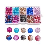 Round Transparent Crackle Glass Beads, Mixed Color, 6mm, Hole: 1.3~1.6mm, about 400~450pcs/box(CCG-X0008-01-6mm)