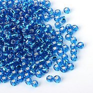 MGB Matsuno Glass Beads, Japanese Seed Beads, 12/0 Silver Lined Glass Round Hole Rocailles Seed Beads, Deep Sky Blue, 2x1mm, Hole: 0.5mm, about 44000pcs/bag, 450g/bag(SEED-R017-45RR)