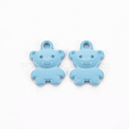 Spray Painted Alloy Charms, Cadmium Free & Lead Free, Bear, Light Sky Blue, 14x10x2mm, Hole: 1.6mm(PALLOY-Q433-034A-RS)