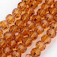 Transparent Glass Bead Strands, Imitate Austrian Crystal, Faceted(32 Facets), Round, Goldenrod, 8mm, Hole: 1mm, about 70~72pcs/strand, 20~21 inch(GLAA-G013-8mm-65)