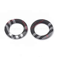 Cloth Fabric Covered Linking Rings, with Aluminum Bottom, Ring, Platinum, Black, 35.5x4mm(WOVE-N009-04A)
