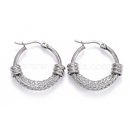 304 Stainless Steel Hoop Earrings, Hypoallergenic Earrings, Stainless Steel Color, 26x28x6mm, Pin: 0.7x1mm(EJEW-L232-032A-P)