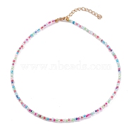 Round Transparent Inside Colours Glass Seed Beaded Necklaces, with Alloy Lobster Claw Clasps, Golden, Colorful, 15.07 inch(38.5cm)(NJEW-JN03362-03)