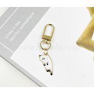 Cute Cat Alloy Enamel Pendant Decorations, Swivel Clasps Charms, Clip-on Charms, for Keychain, Purse, Backpack Ornament, Light Gold, White, 60mm(AJEW-WH0323-89A)