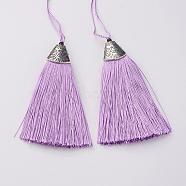 Nylon Tassels Big Pendant Decorations, with CCB Plastic, Antique Silver, Medium Slate Blue, 85x20x10.5mm(HJEW-G010-A09)