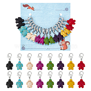 16Pcs 8 Colors Tortoise Dyed Synthetic Turquoise Pendant Stitch Markers, Crochet Lobster Claw Clasp Charms, Mixed Color, 3.5cm, 2pcs/color(HJEW-NB00042)