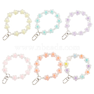 WADORN 6pcs 6 colors Candy Color Flower Beaded Bracelet Resin Pendant Decorations, with Alloy Clasp Charm, for Keychain, Purse, Backpack Ornament, Mixed Color, 145mm, 1pc/color(HJEW-WR0001-05)