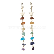 Chakra Theme Natural & Synthetic Mixed Gemstone Chip Beaded Tassel Earrings, Golden Brass Long Dangle Earrings, Star, 103~105x12mm(EJEW-JE05452-01)