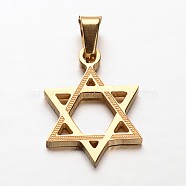 Star of David 304 Stainless Steel Pendants, for Jewish, Golden, 22x16x2mm, Hole: 4x7mm(X-STAS-P085-10)