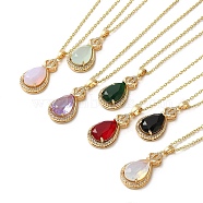 Brass Micro Pave Cubic Zirconia Pendant Necklaces,  Glass Jewelry for Women, 201 Stainless Steel Cable Chain Necklaces, Teardrop, Mixed Color, 15.94 inch(40.5cm)(NJEW-E106-19KCG)