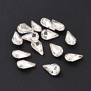Glass Rhinestone Cabochons, Pointed Back & Silver Back Plated, Teardrop, Crystal, 8x5x2mm(GGLA-P002-07B-01)