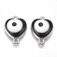 Alloy Links connectors, with Enamel, Heart with Evil Eye, Platinum, Black, 17x12.5x4mm, Hole: 1mm(ENAM-S016-26A)