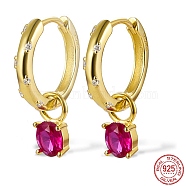 Real 18K Gold Plated 925 Sterling Silver Dangle Hoop Earrings, Diamond Cubic Zirconia Drop Earrings, with 925 Stamp, Camellia, 22x13mm(KY7415-1)