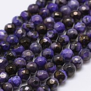 Faceted Natural Fire Crackle Agate Beads Strands, Round, Dyed & Heated, Purple, 4mm, Hole: 0.8mm, about 90~92pcs/strand, 14 inch(35.6cm)(X-G-F447-4mm-A11)