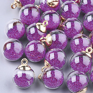 Glass Ball Pendants, with Micro Beads and CCB Plastic Findings, Round, Medium Violet Red, 21x15.5~16mm, Hole: 2mm(GLAA-T003-03B)