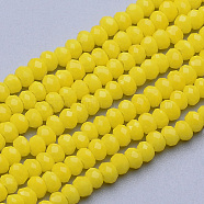 Opaque Glass Beads Strands, Imitation Jade, Faceted, Rondelle, Gold, 2.5~3.1x1.5~2.2mm, Hole: 0.5mm, about 150~160pcs/strand, 12.60 inch~13.39 inch(32~34cm)(GLAA-R200-B12)