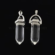 Crystal Stone Pendants with Alloy Findings, Platinum, 40~42x13.5x10mm, Hole: 2mm(X-G-R278-33P)