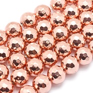 Electroplate Non-magnetic Synthetic Hematite Beads Strands, Grade AAA, Long-Lasting Plated, Faceted, Round, Rose Gold Plated, 6mm, Hole: 1mm, about 63pcs/strand, 15.5 inch(39cm)(G-L485-02A-RG)
