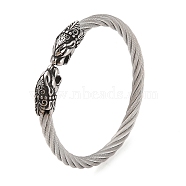 Viking 304 Stainless Steel Open Cuff Bangles for Men, Antique Silver, Lion, Inner Diameter: 2-1/8 inch(5.3cm), 8mm(BJEW-U001-06D-AS)