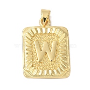 Rack Plating Brass Pendants, Long-Lasting Plated, Lead Free & Cadmium Free, Square with Letter Charms, Letter W, 24x17x2.5mm, Hole: 4x3.5mm(KK-B092-42G-W)