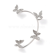 Butterfly Crystal Rhinestone Cuff Earrings for Girl Women Gift, Brass Earrings for Non-Piercing Ear, Platinum, 63x41.5x10.5mm(EJEW-F275-02A-P)