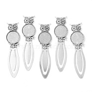 Owl Vintage Tibetan Style Alloy Bookmarks Cabochon Settings, Cadmium Free & Lead Free, Antique Silver, Flat Round Tray: 20mm, Fit for 1.5mm Rhinestone, 88x22.5x3mm(X-TIBE-Q032-28AS-NR)
