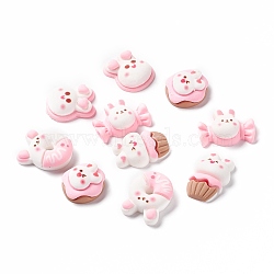 Opaque Resin Cabochons, Rabbit shaped Mixed Food Shapes, Pearl Pink, 15~23x15.5~23x6~9mm(X-CRES-A050-06)