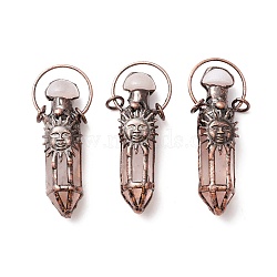 Natural Quartz Crystal and Agate Big Pointed Pendants, with Tin Findings, Lead & Nickel & Cadmium Free, Bullet, Red Copper, 72.5x28x17mm(G-M383-24R)