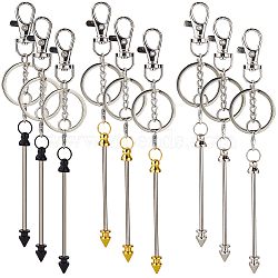 9Pcs 3 Colors Alloy Bullet Bar Beadable Keychain for Jewelry Making DIY Crafts, with Swivel Lobster Claw Clasps, Mixed Color, 16.6cm, 3pcs/color(KEYC-SC0001-10)