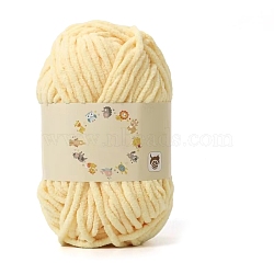 Soft Crocheting Yarn, Thick Knitting Yarn for Scarf, Bag, Cushion Making, Lemon Chiffon, 0.5~1mm, about 131.23 Yards(120m)/Skein(PW-WG3CD10-20)