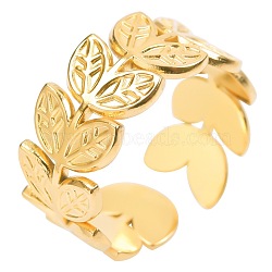 Simple Stainless Steel Leaf Open Cuff Rings for Men Women, Golden(GE4821-2)